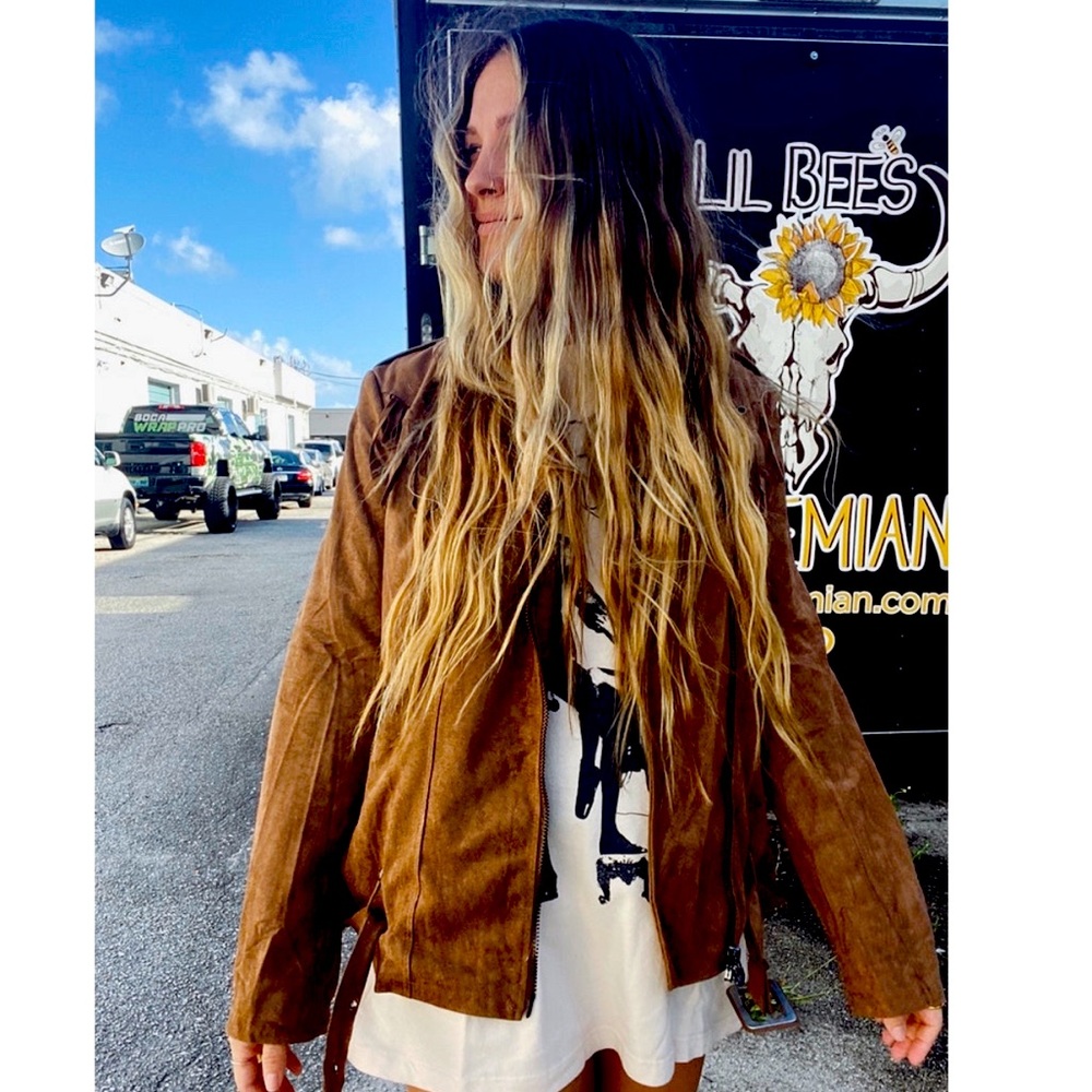 Suede Moto Jacket fringe NWT